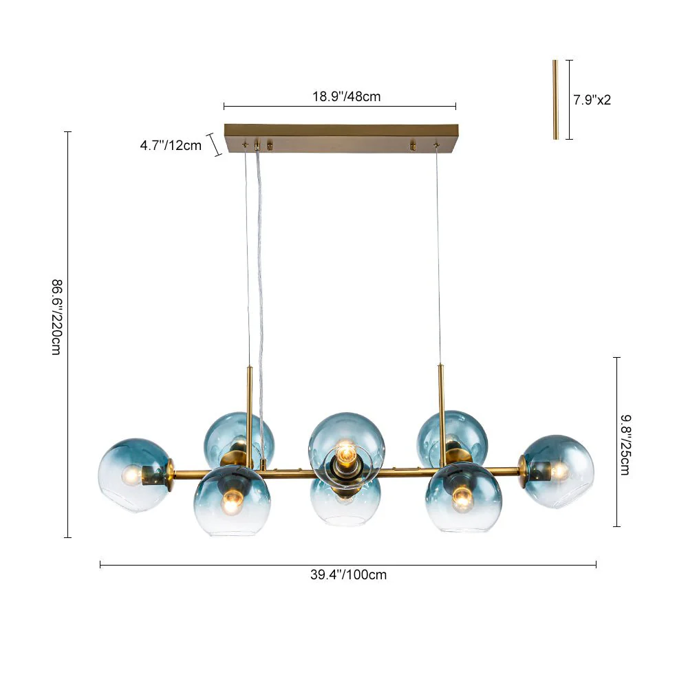 8-Light Color Tinted Glass Globe Bubble Linear Island Chandelier - Image 6