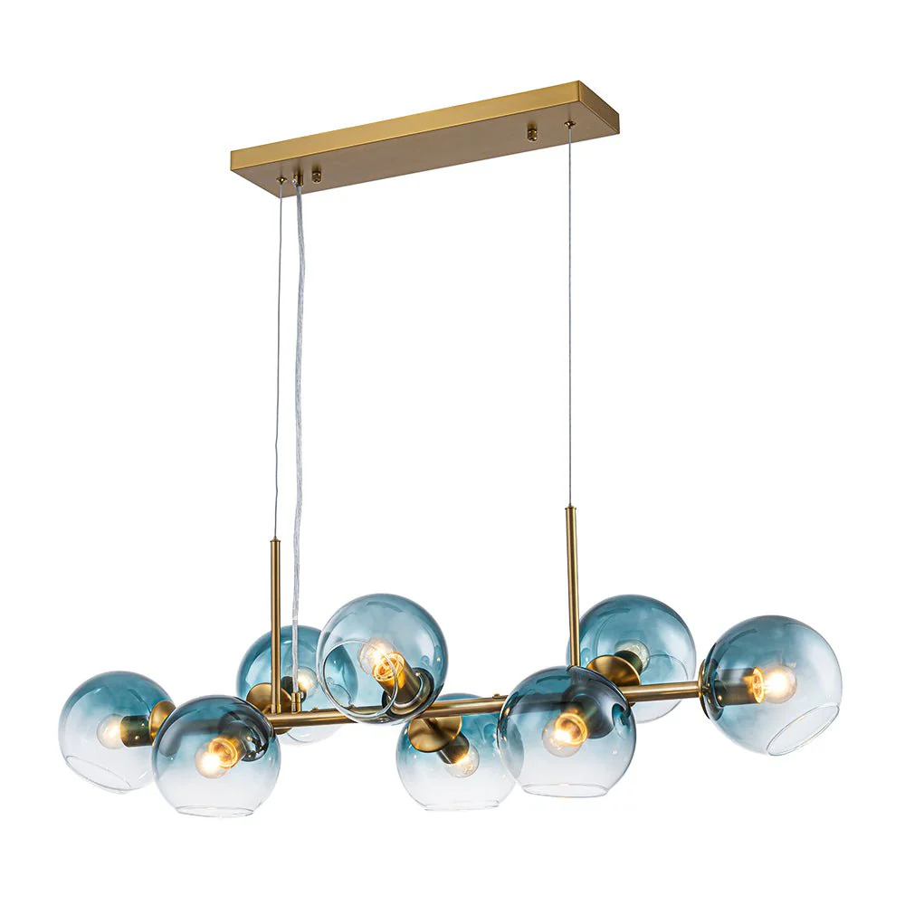 8-Light Color Tinted Glass Globe Bubble Linear Island Chandelier - Image 7