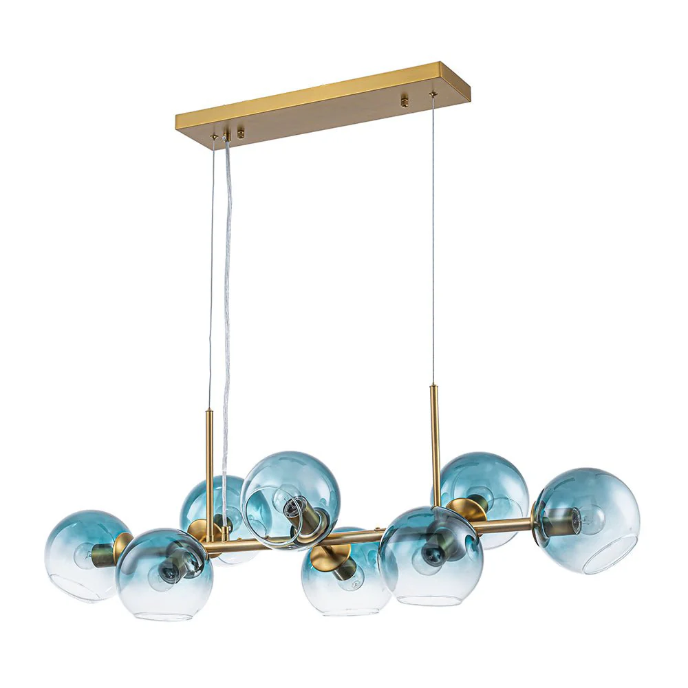 8-Light Color Tinted Glass Globe Bubble Linear Island Chandelier - Image 8