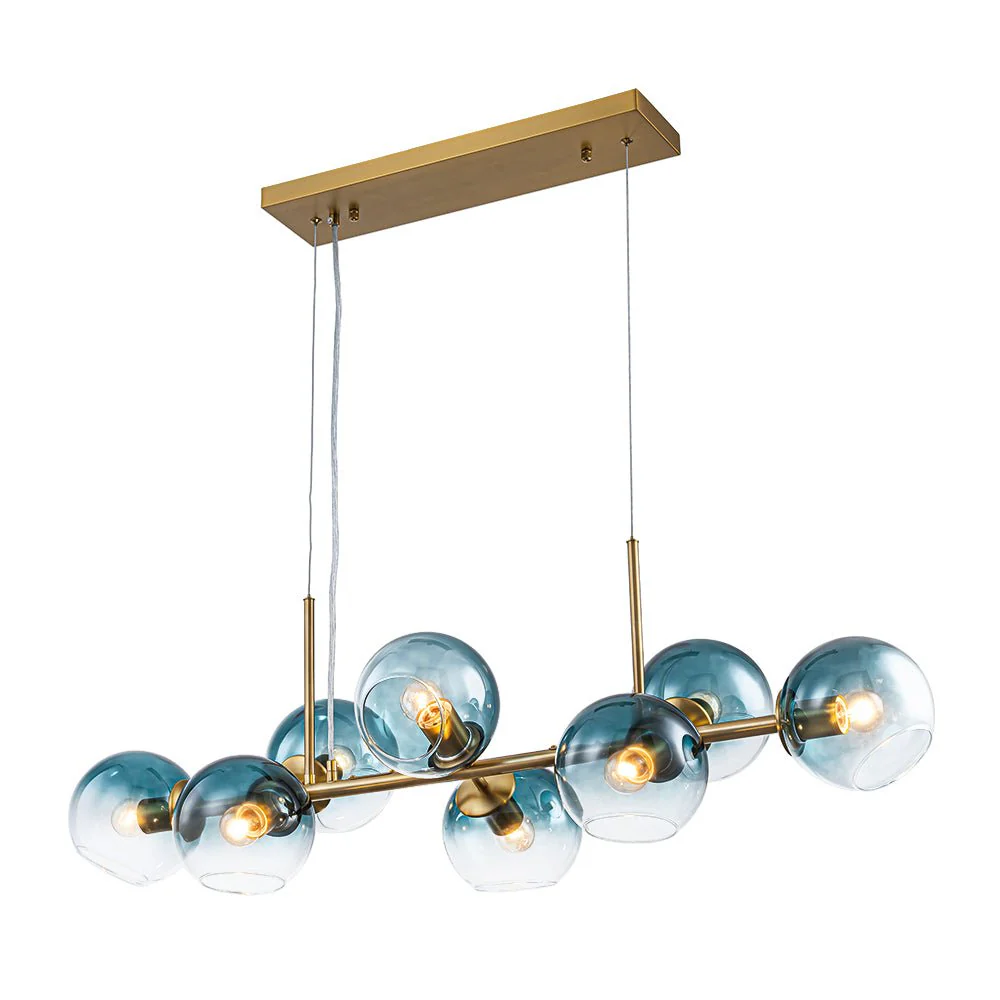 8-Light Color Tinted Glass Globe Bubble Linear Island Chandelier - Image 9