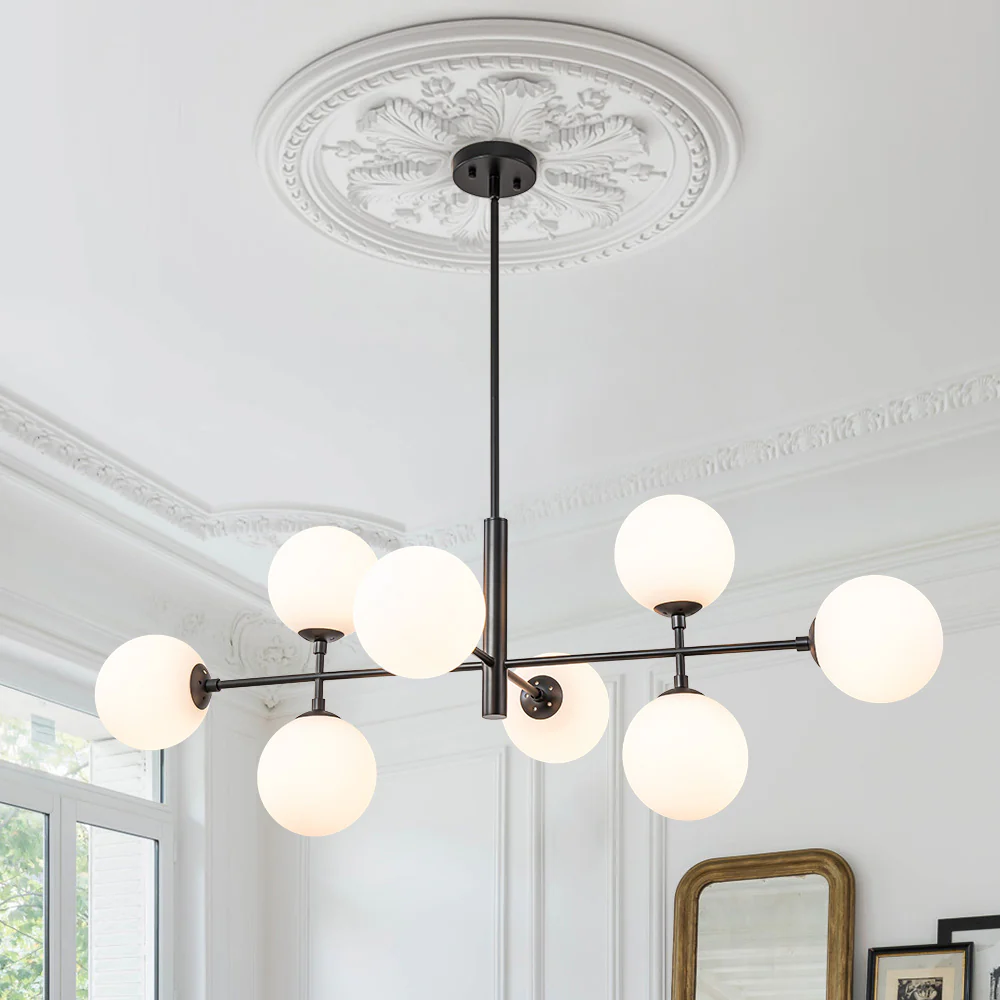 8-Light Linear Sputnik Frosted Glass Globe Chandelier  - Image 2