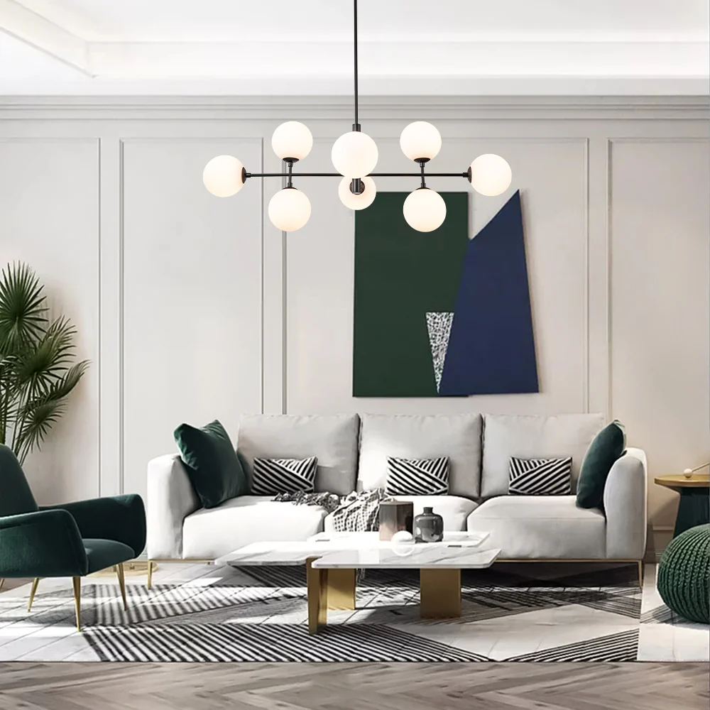 8-Light Linear Sputnik Frosted Glass Globe Chandelier  - Image 6