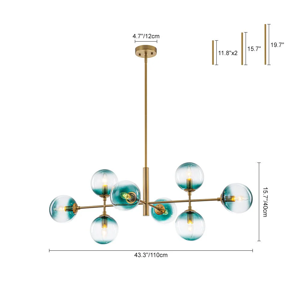 8-Light Linear Sputnik Tinted Blue Glass Bubble Chandelier - Image 10