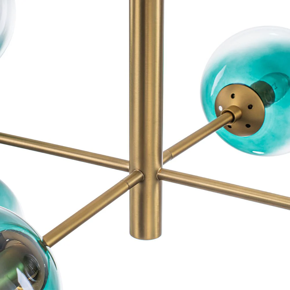 8-Light Linear Sputnik Tinted Blue Glass Bubble Chandelier - Image 13