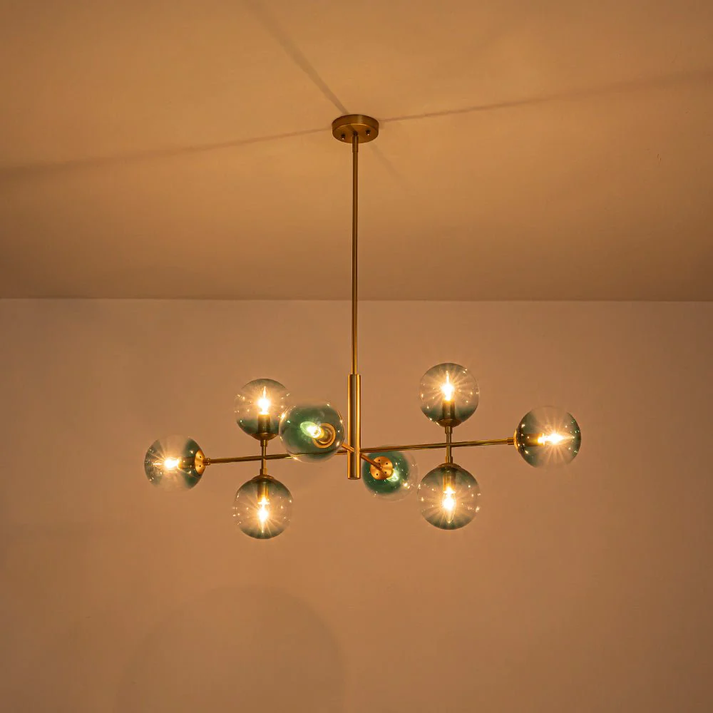 8-Light Linear Sputnik Tinted Blue Glass Bubble Chandelier - Image 16