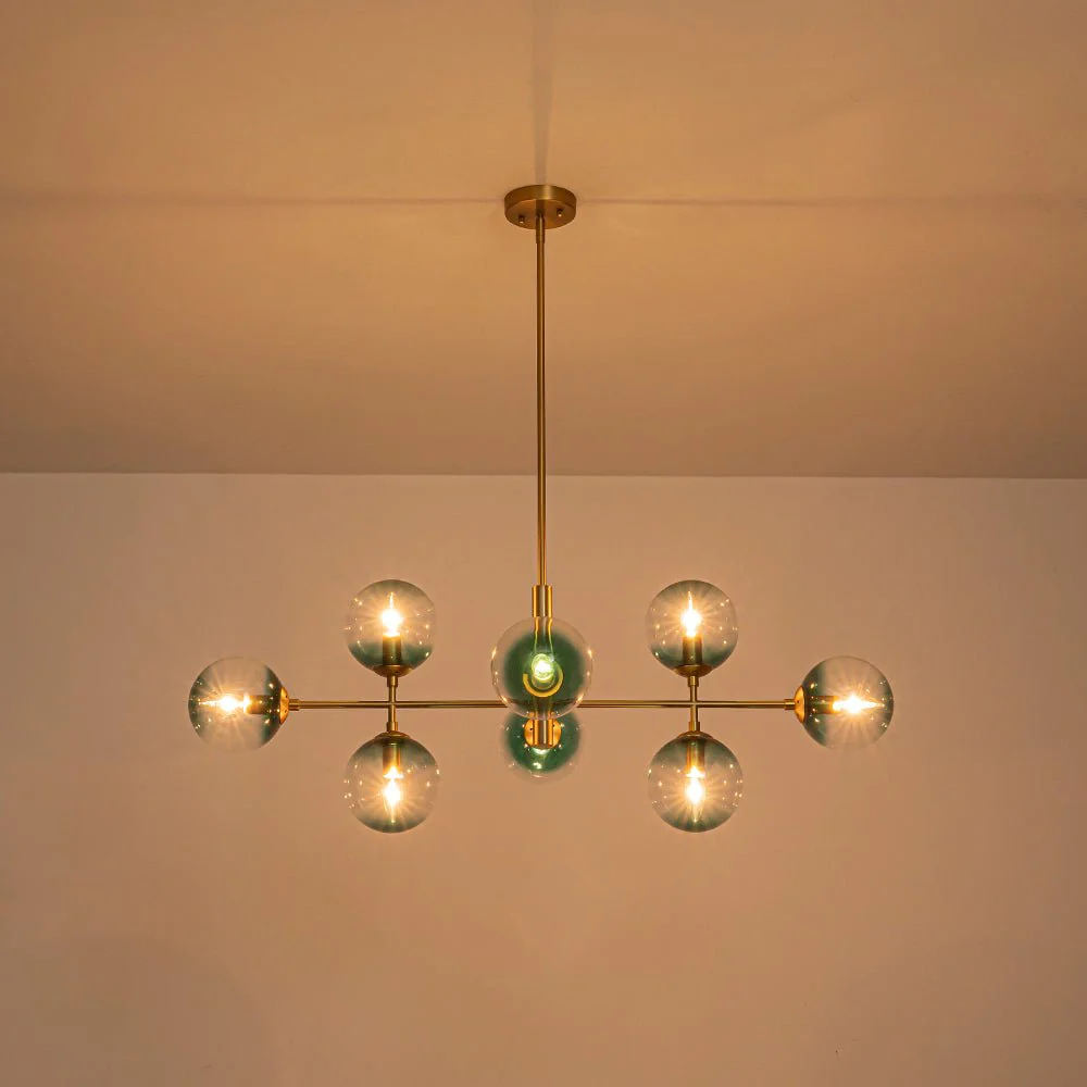 8-Light Linear Sputnik Tinted Blue Glass Bubble Chandelier - Image 17
