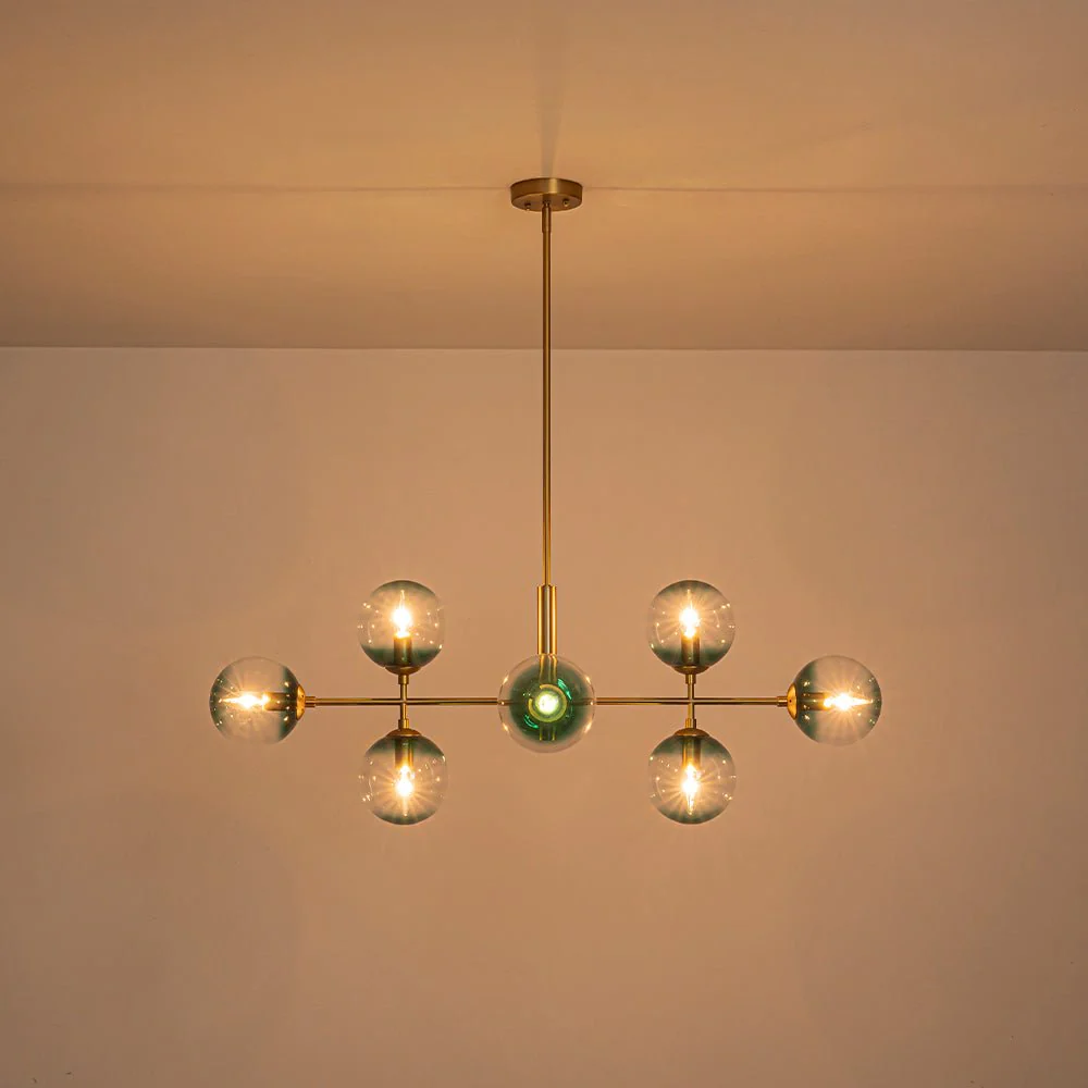 8-Light Linear Sputnik Tinted Blue Glass Bubble Chandelier - Image 18