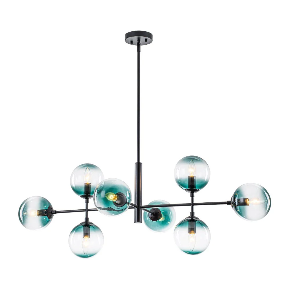 8-Light Linear Sputnik Tinted Blue Glass Bubble Chandelier - Image 19