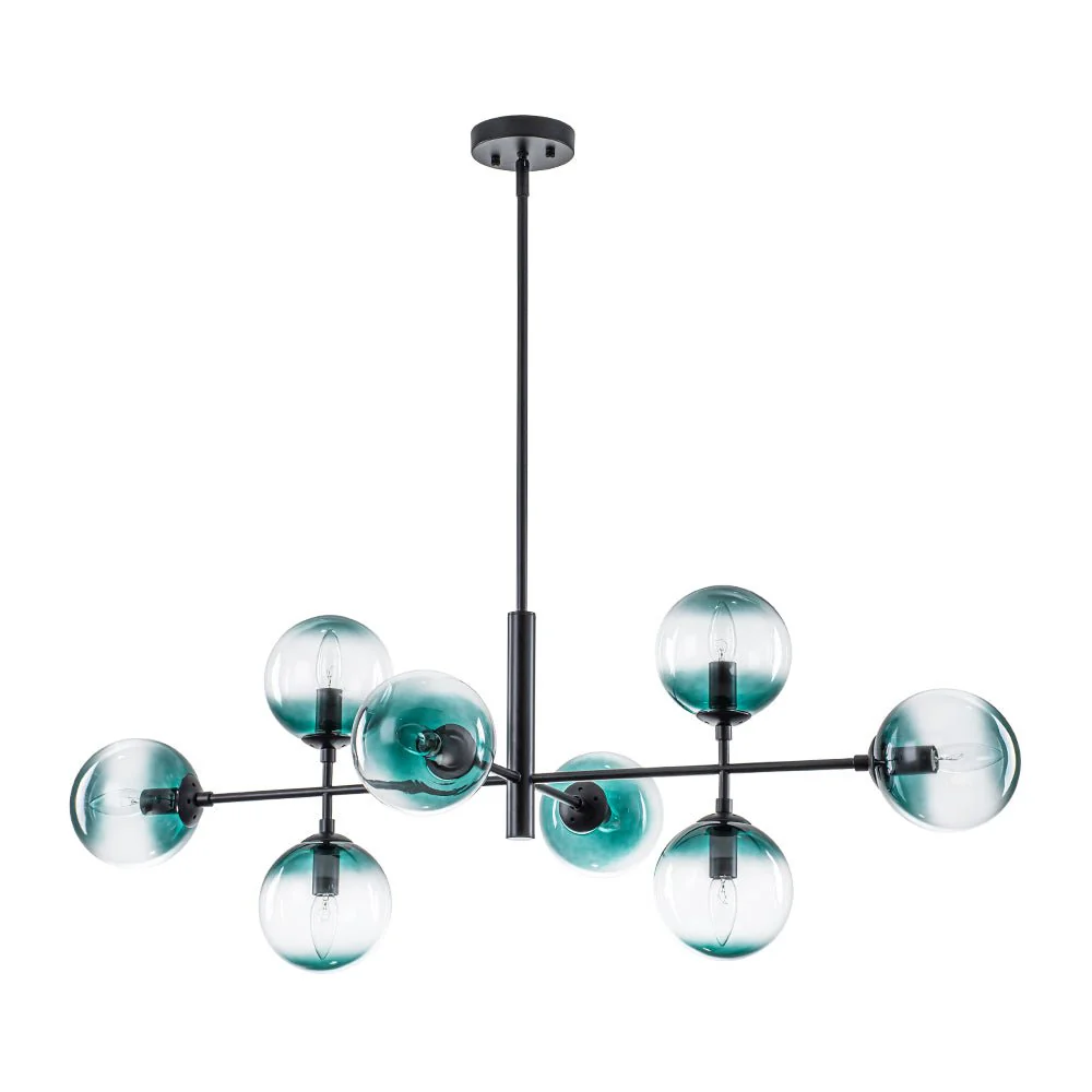 8-Light Linear Sputnik Tinted Blue Glass Bubble Chandelier - Image 20