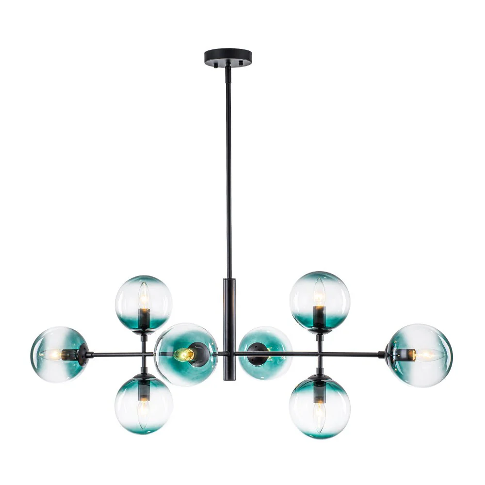 8-Light Linear Sputnik Tinted Blue Glass Bubble Chandelier - Image 21