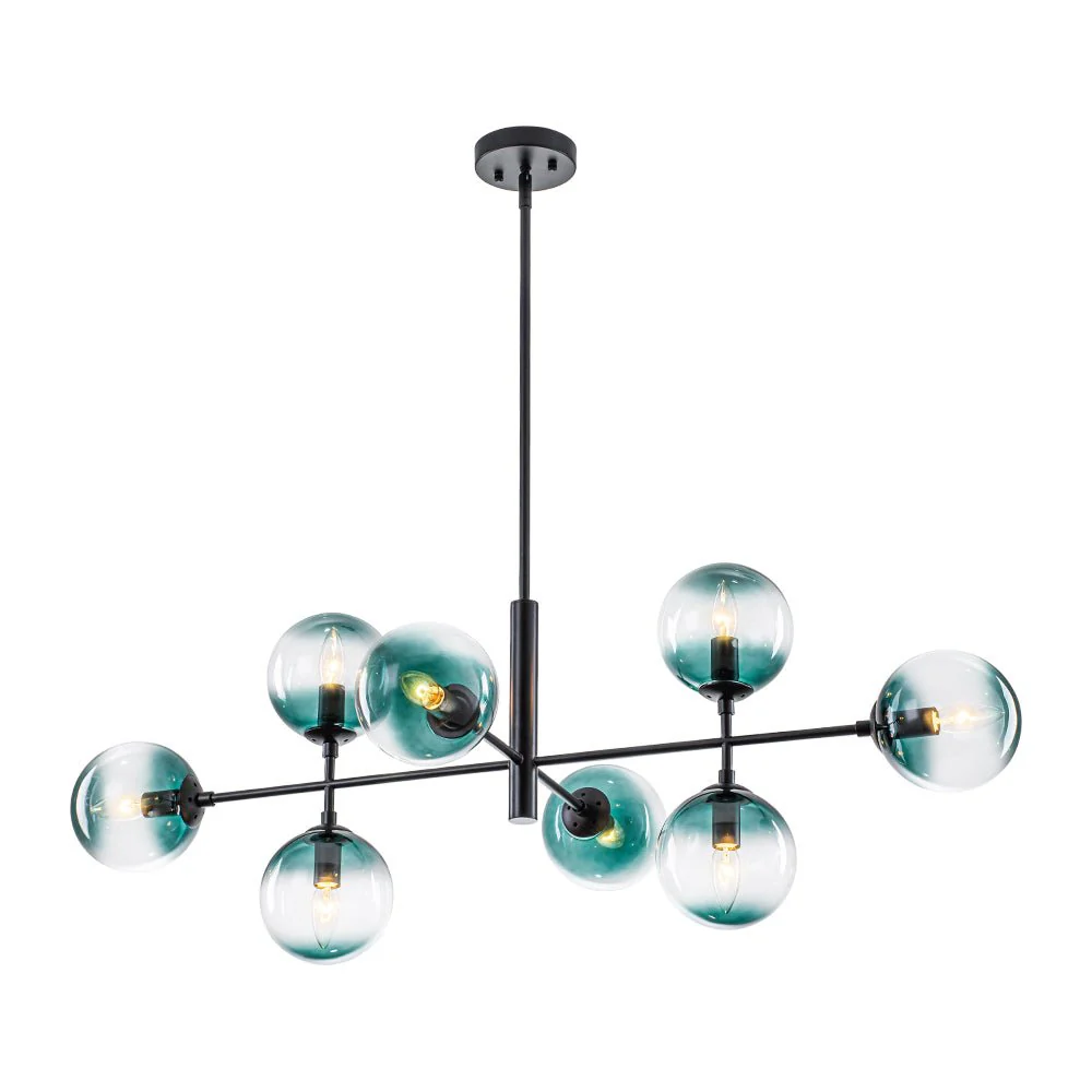 8-Light Linear Sputnik Tinted Blue Glass Bubble Chandelier - Image 22