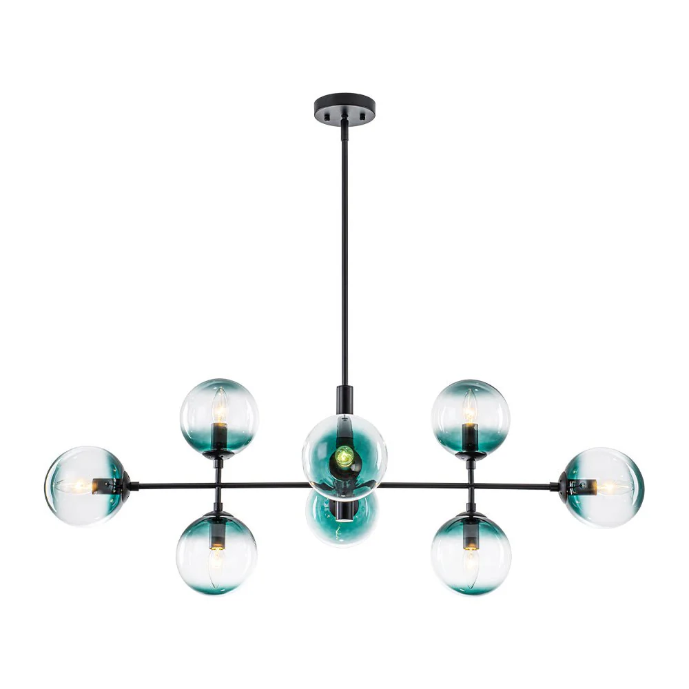 8-Light Linear Sputnik Tinted Blue Glass Bubble Chandelier - Image 23