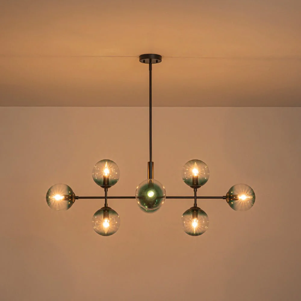 8-Light Linear Sputnik Tinted Blue Glass Bubble Chandelier - Image 29