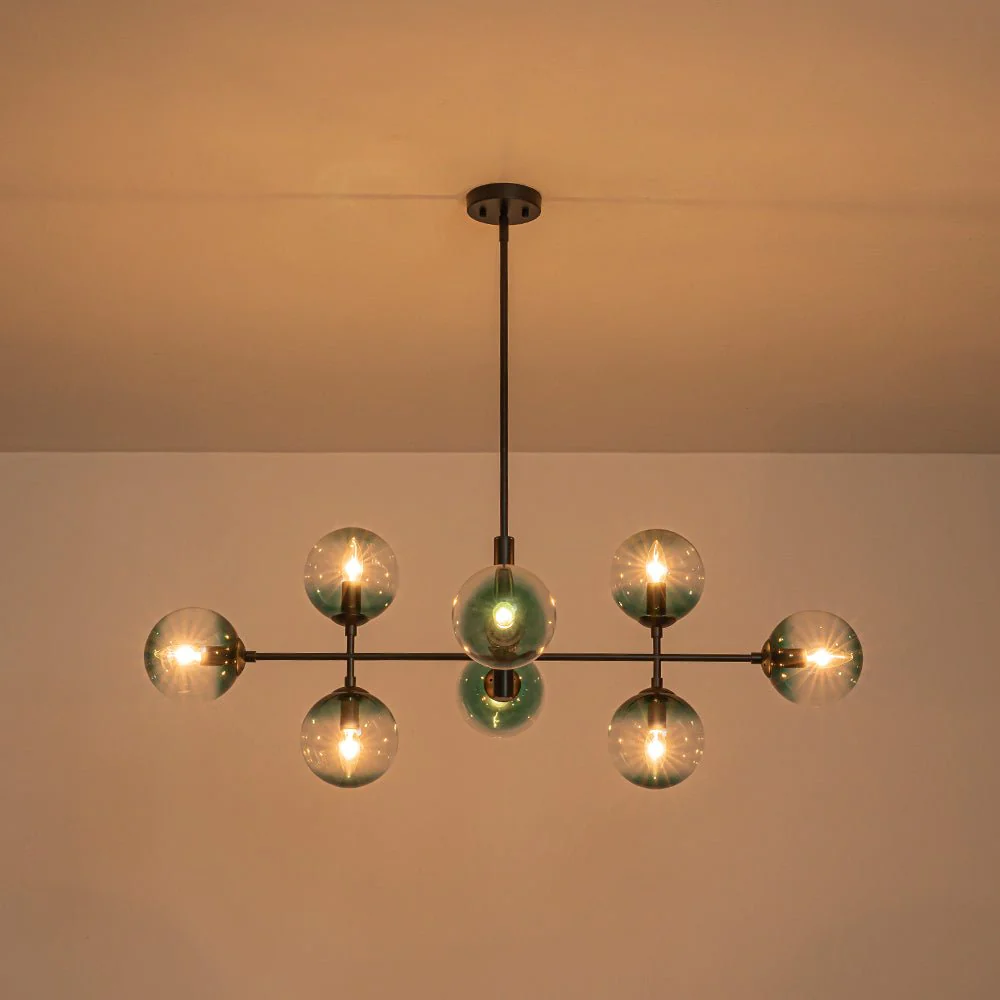 8-Light Linear Sputnik Tinted Blue Glass Bubble Chandelier - Image 30