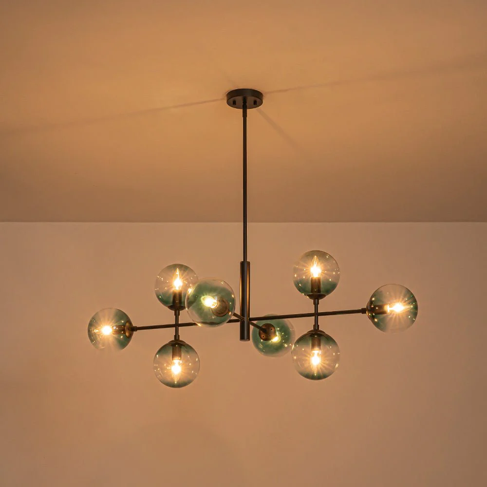 8-Light Linear Sputnik Tinted Blue Glass Bubble Chandelier - Image 31