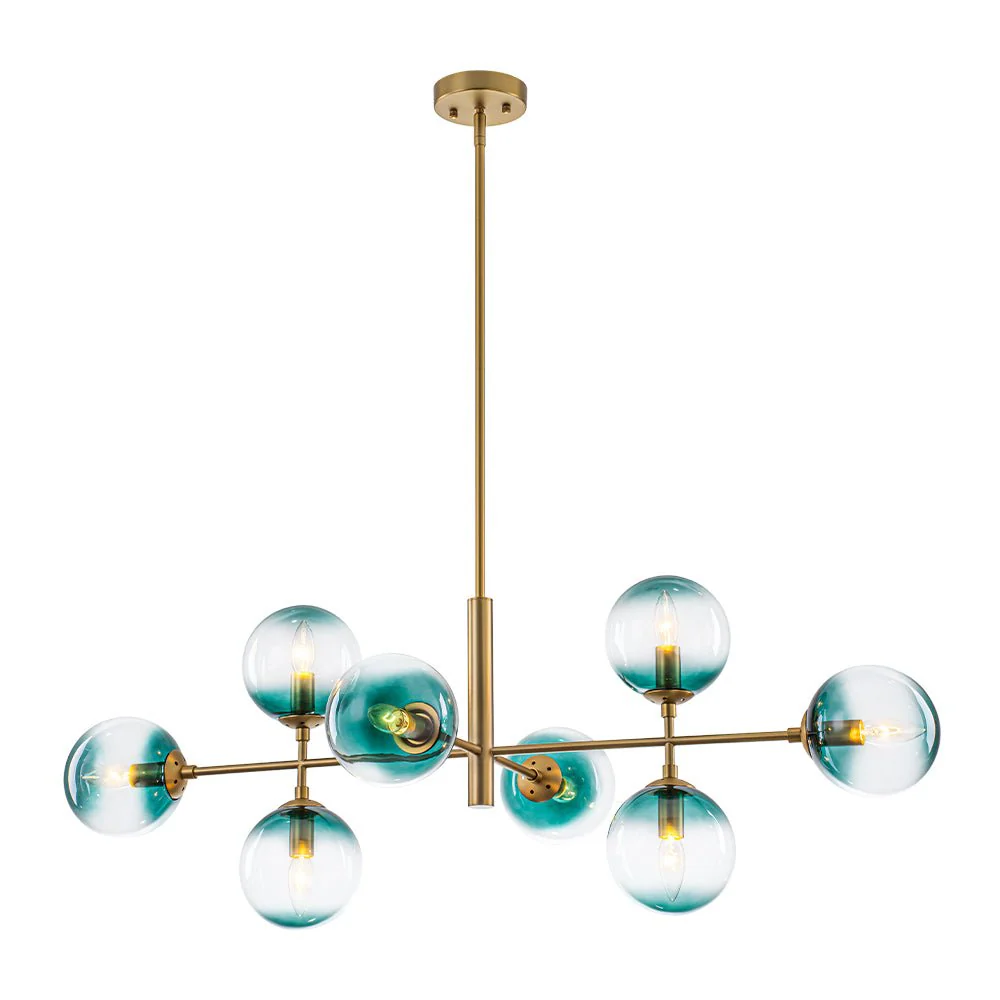 8-Light Linear Sputnik Tinted Blue Glass Bubble Chandelier - Image 5