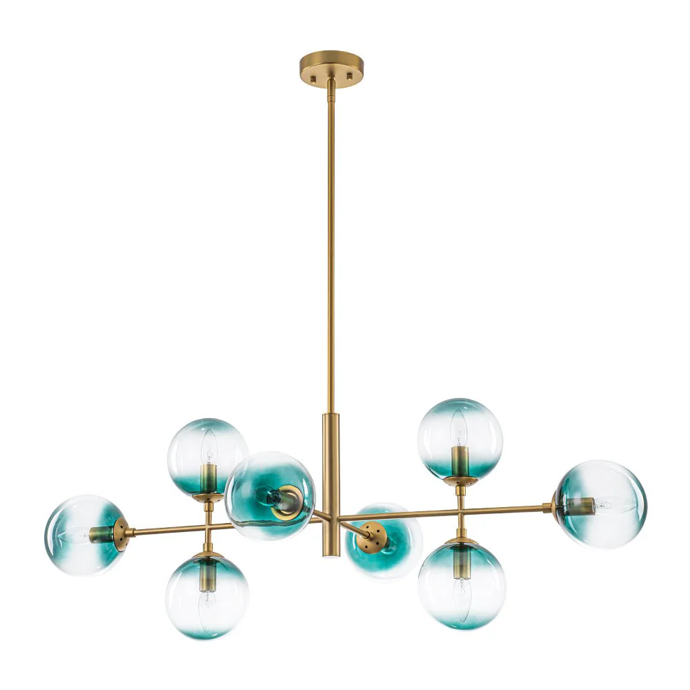 8-Light Linear Sputnik Tinted Blue Glass Bubble Chandelier - Image 6
