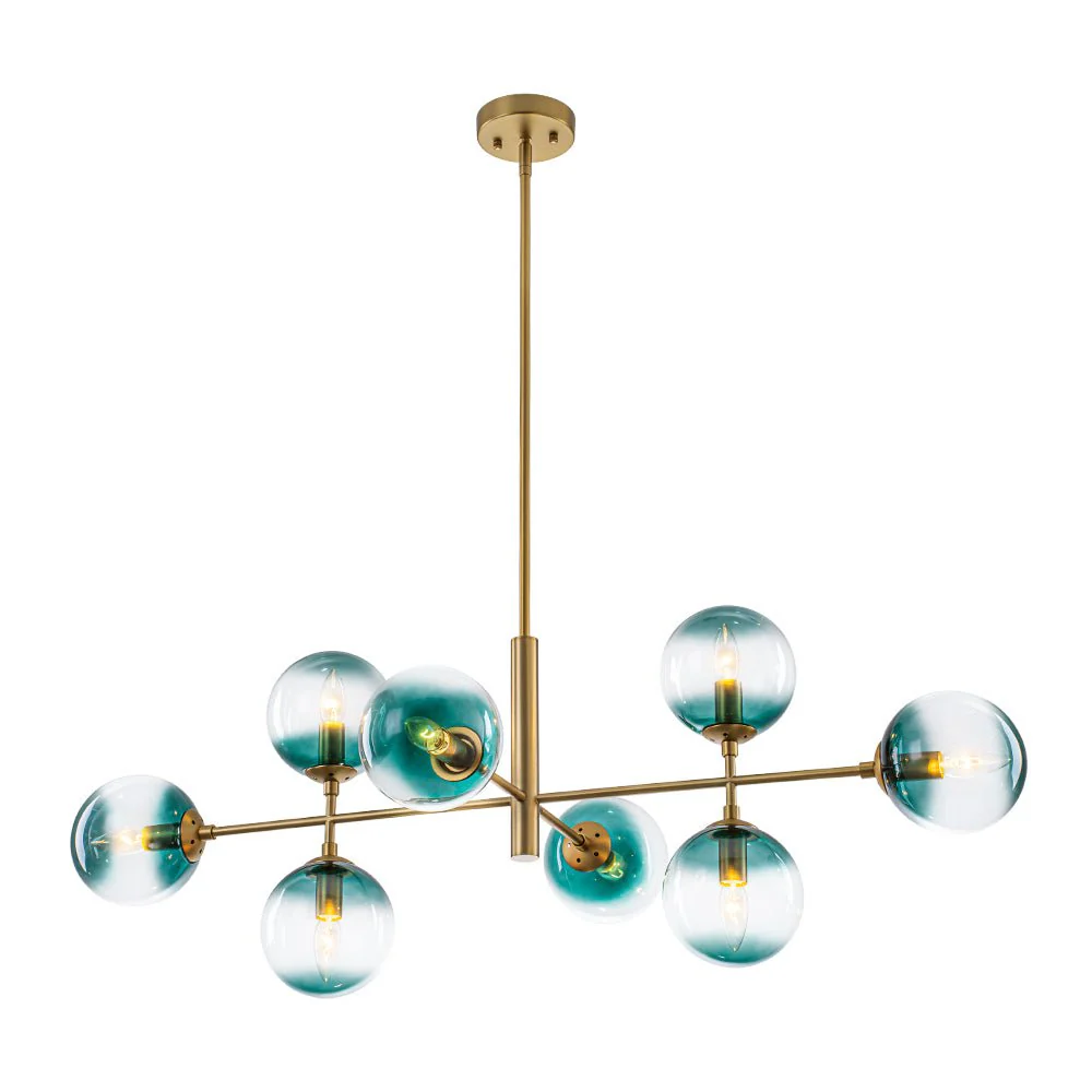 8-Light Linear Sputnik Tinted Blue Glass Bubble Chandelier - Image 7