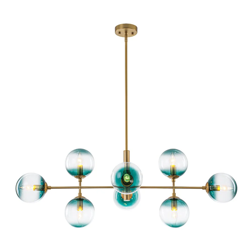 8-Light Linear Sputnik Tinted Blue Glass Bubble Chandelier - Image 8