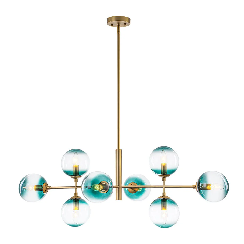 8-Light Linear Sputnik Tinted Blue Glass Bubble Chandelier - Image 9