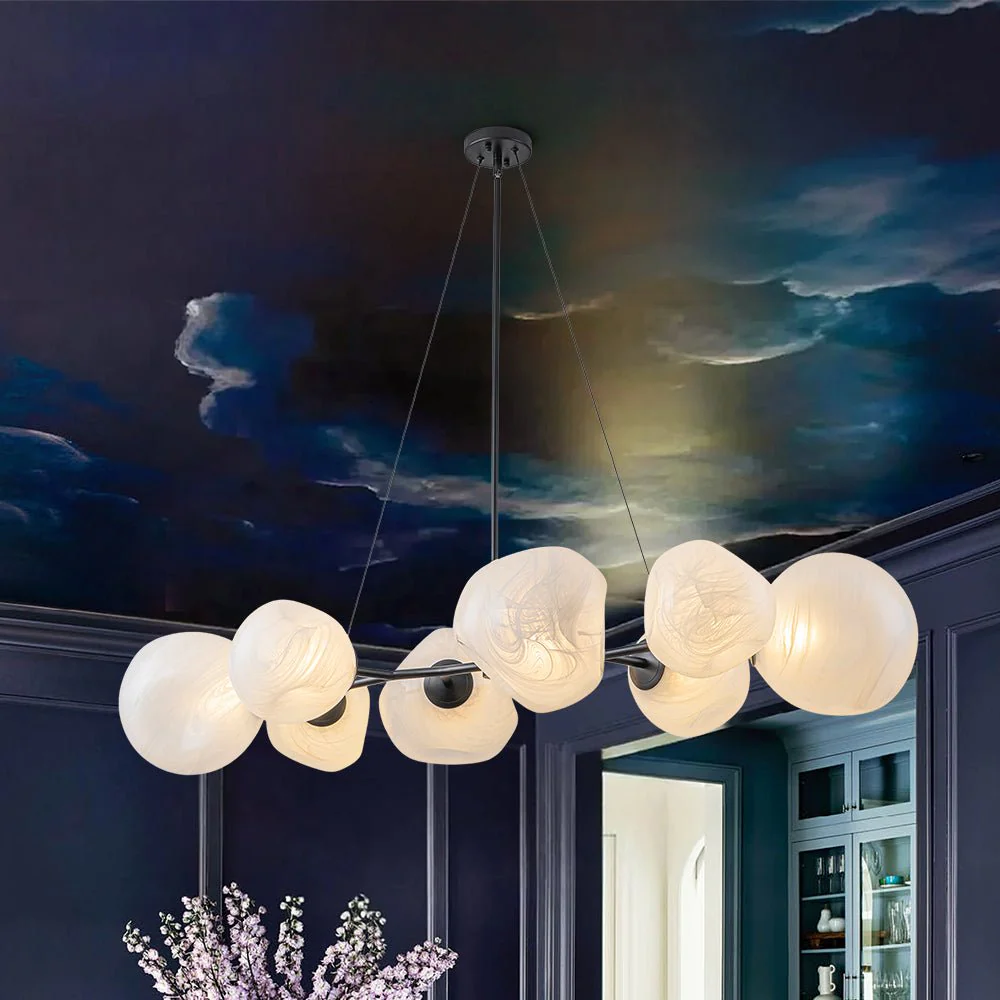 8-Light Opal Swirl Glass Globe Branch Island Chandelier - Image 3