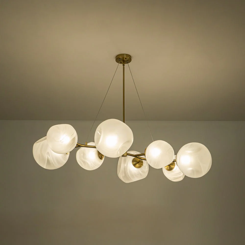 8-Light Opal Swirl Glass Globe Branch Island Chandelier - Image 9
