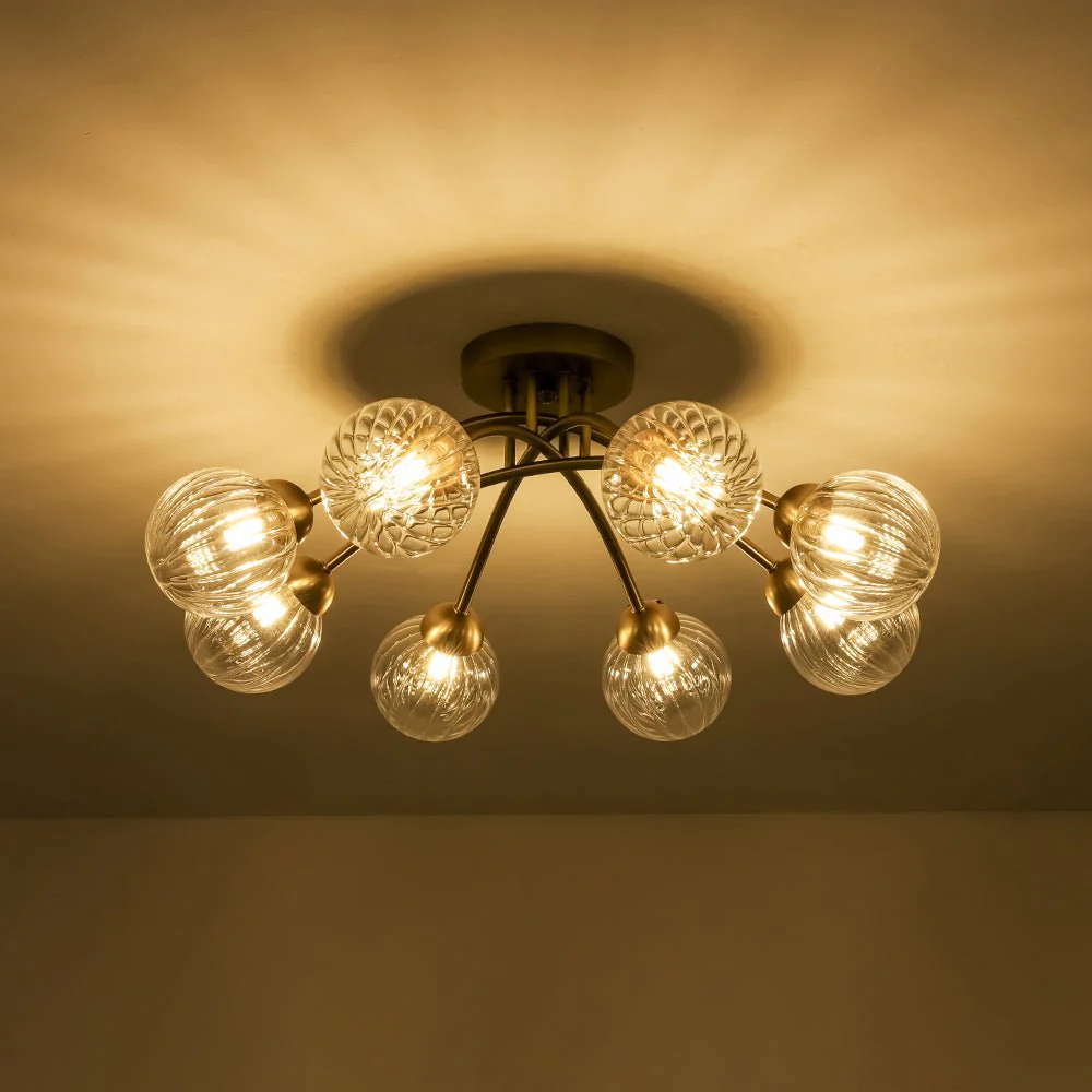 8-Light Ribbed Glass Bubble Sputnik Semi Flush Mount - Image 3