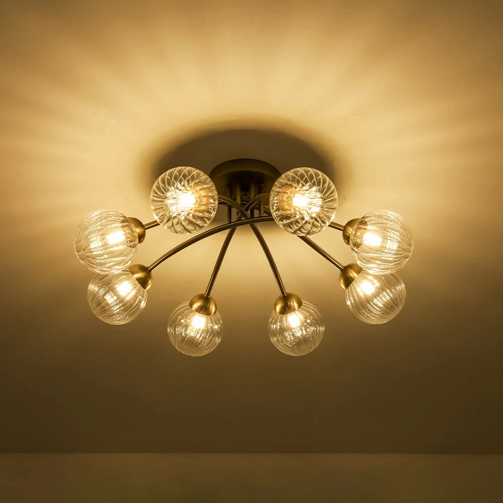 8-Light Ribbed Glass Bubble Sputnik Semi Flush Mount - Image 4