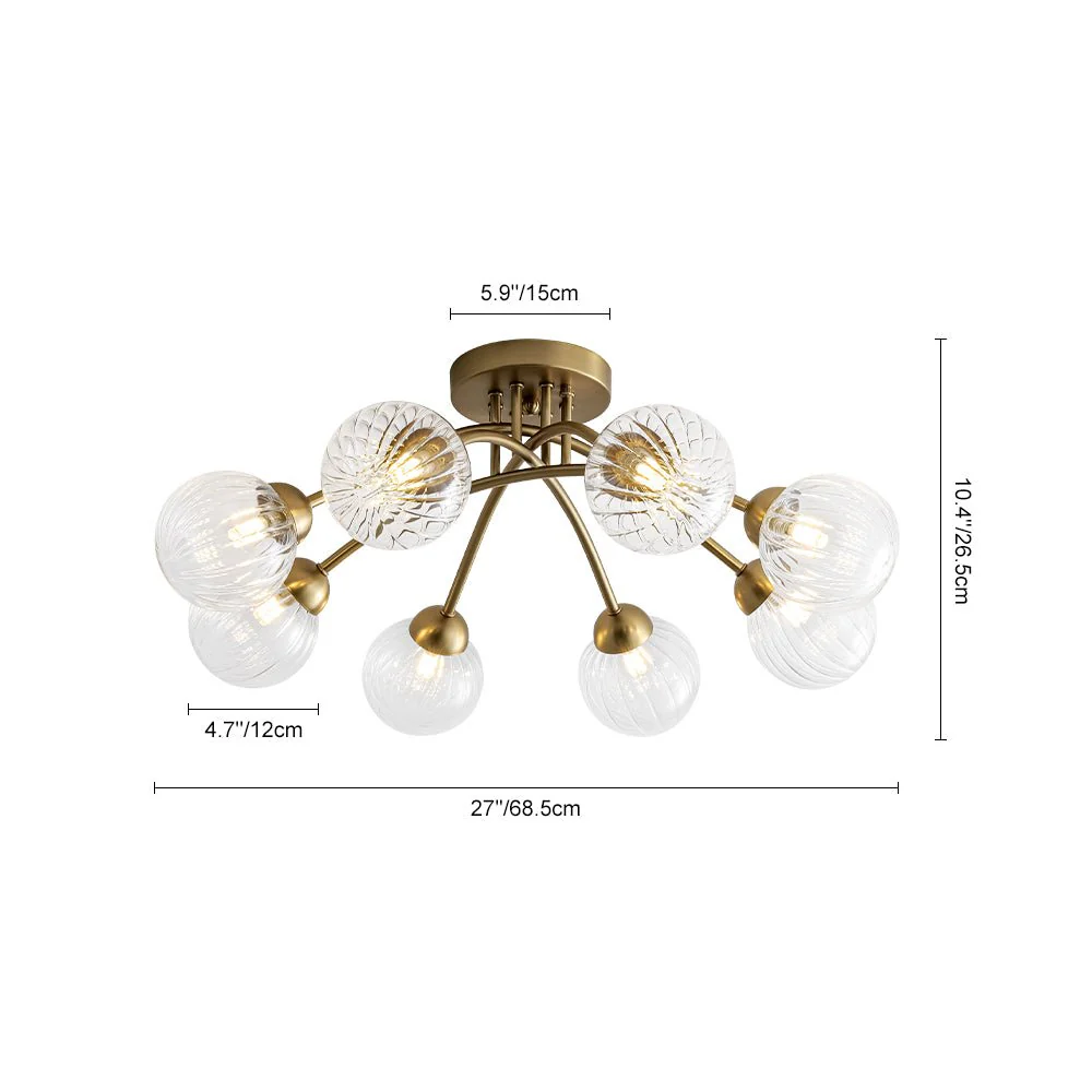 8-Light Ribbed Glass Bubble Sputnik Semi Flush Mount - Image 5
