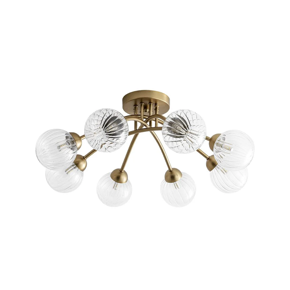 8-Light Ribbed Glass Bubble Sputnik Semi Flush Mount - Image 6