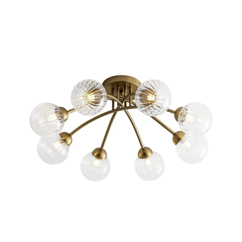 8-Light Ribbed Glass Bubble Sputnik Semi Flush Mount - Image 7