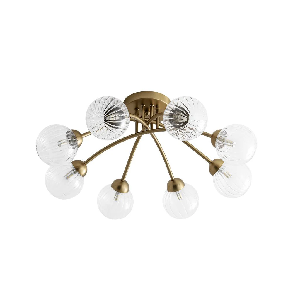 8-Light Ribbed Glass Bubble Sputnik Semi Flush Mount - Image 8