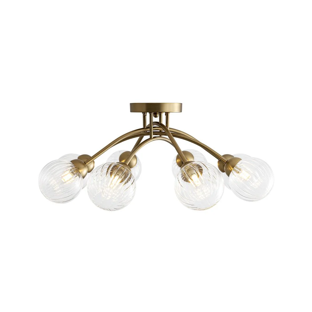 8-Light Ribbed Glass Bubble Sputnik Semi Flush Mount - Image 9
