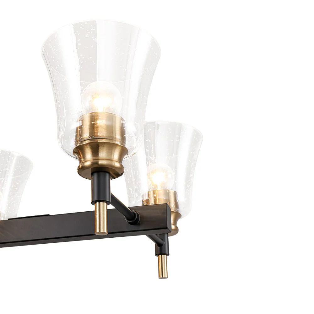 8-Light Seeded Glass Black Brass Linear Island Chandelier - Image 11