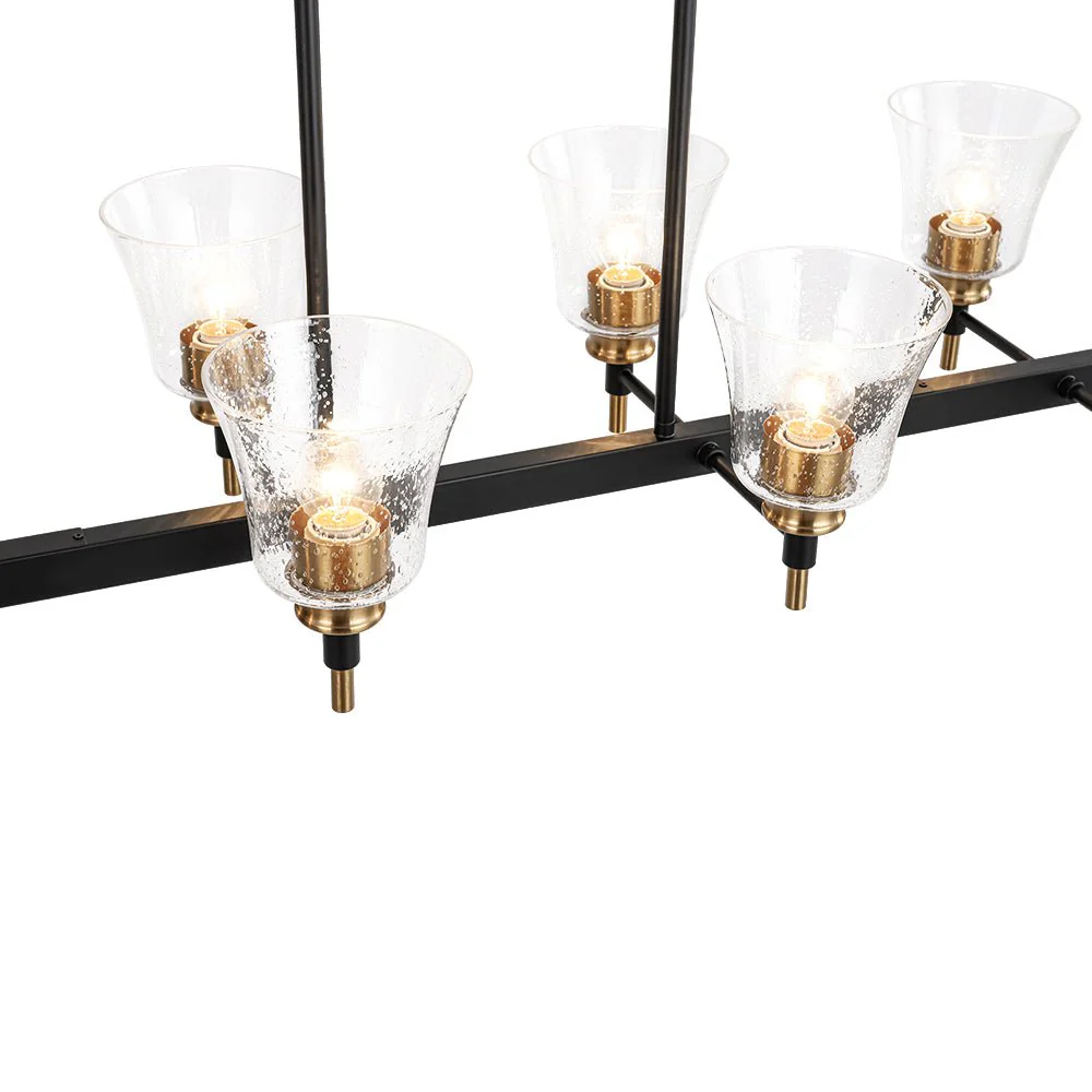 8-Light Seeded Glass Black Brass Linear Island Chandelier - Image 13