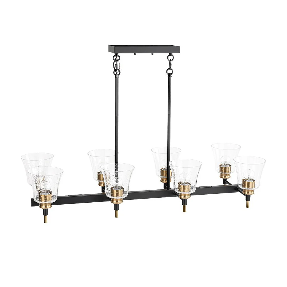 8-Light Seeded Glass Black Brass Linear Island Chandelier - Image 6