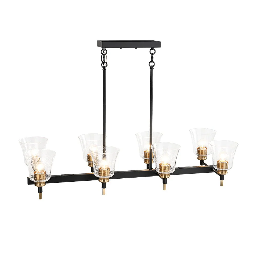 8-Light Seeded Glass Black Brass Linear Island Chandelier - Image 7