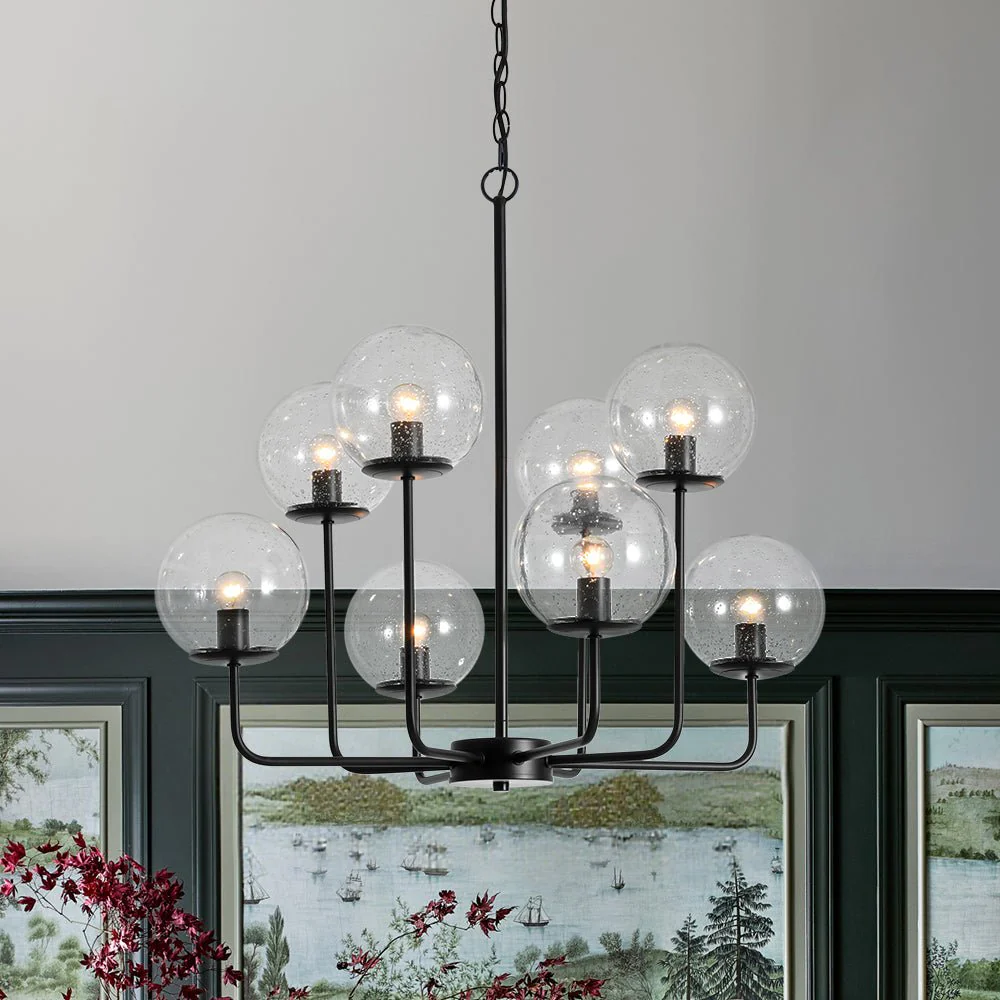 8-Light Seeded Glass Globe Round Sputnik Bubble Chandelier - Image 2