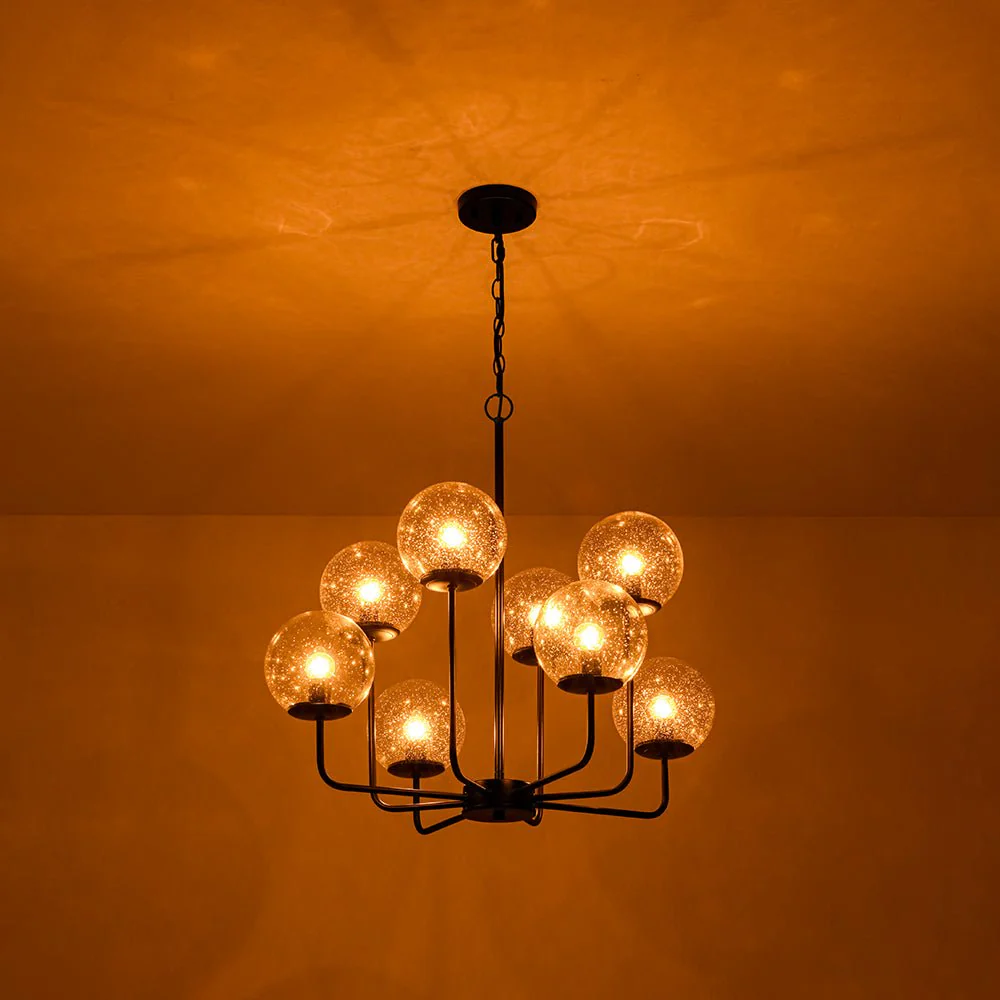 8-Light Seeded Glass Globe Round Sputnik Bubble Chandelier - Image 8