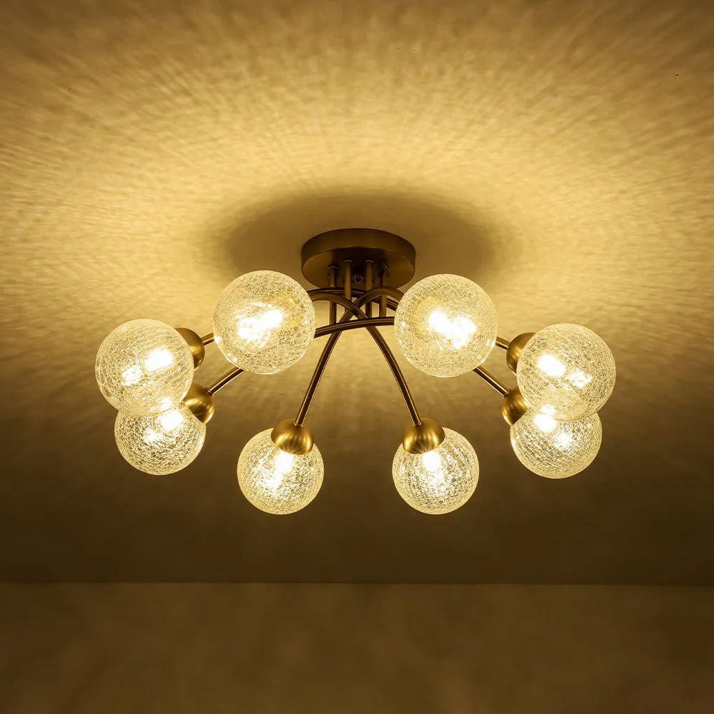 8-Light Textured Crackle Glass Globe Semi Flush Mount - Image 13