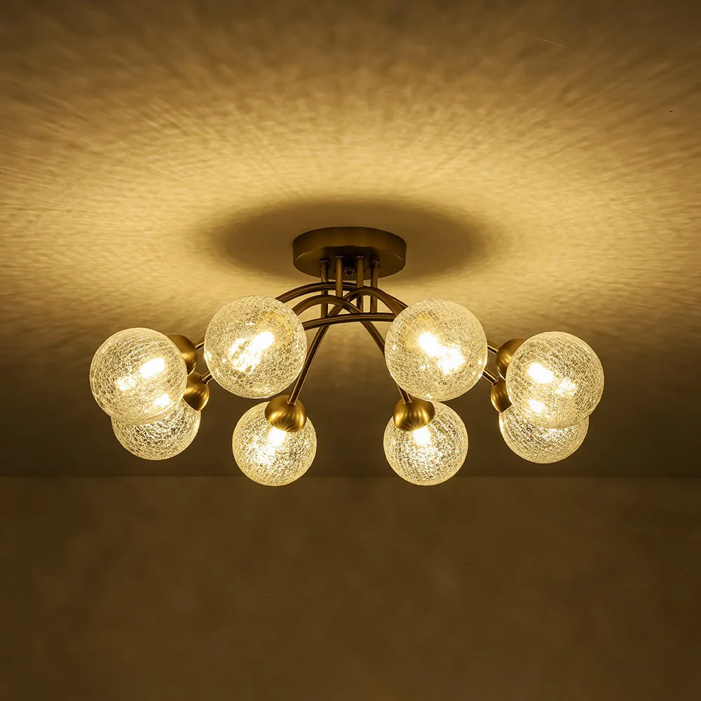 8-Light Textured Crackle Glass Globe Semi Flush Mount - Image 14