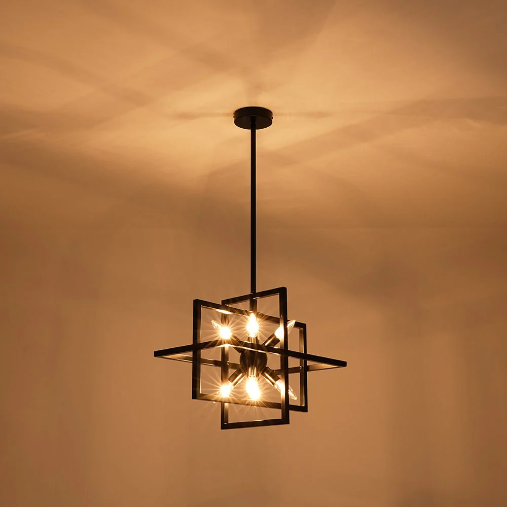 8-Light Vintage Sputnik Black Open Square Lantern Pendant - Image 11