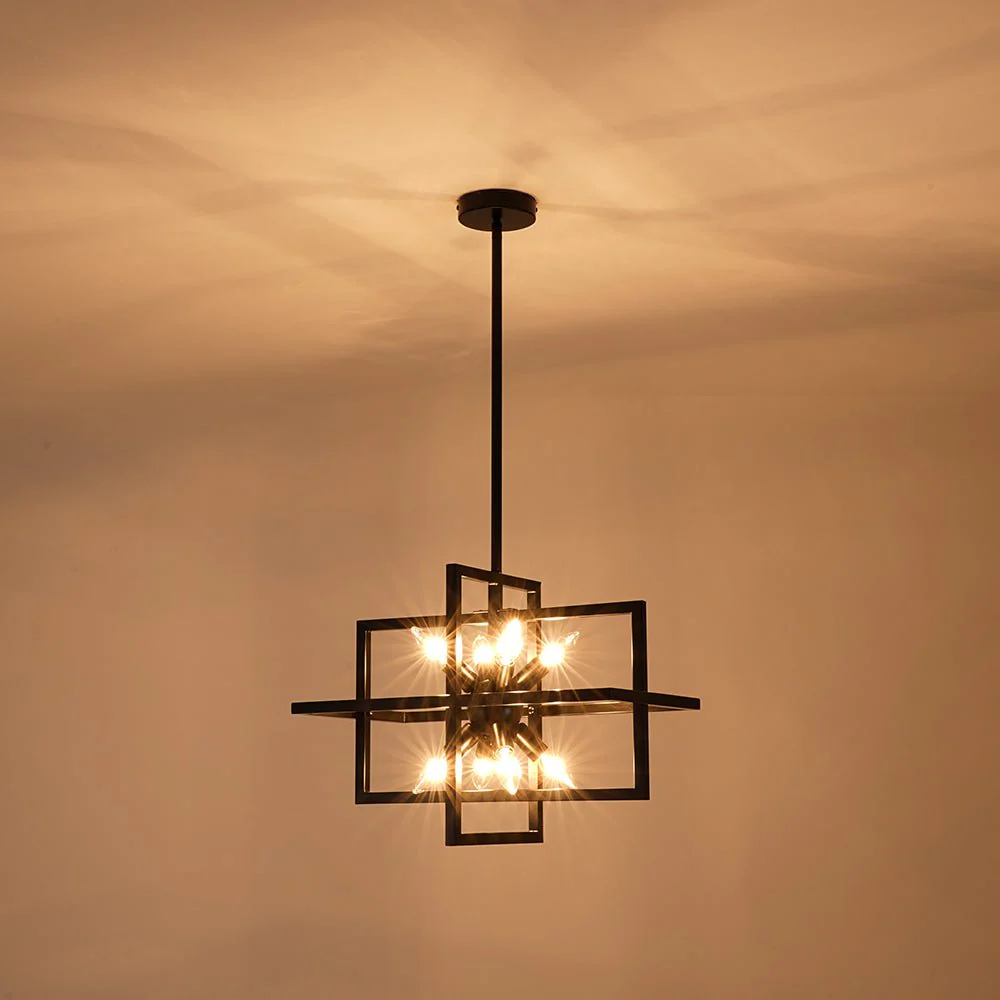 8-Light Vintage Sputnik Black Open Square Lantern Pendant - Image 12