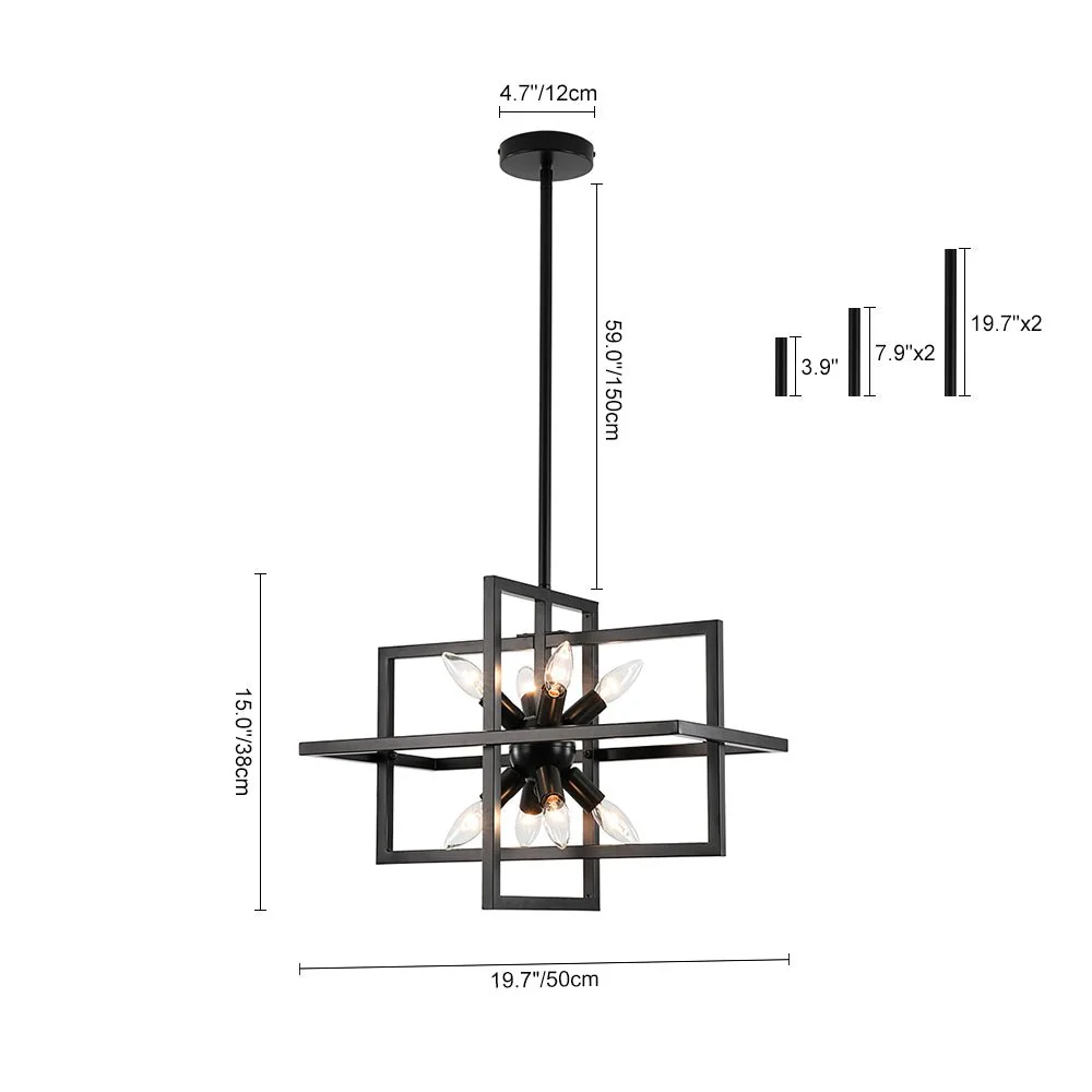 8-Light Vintage Sputnik Black Open Square Lantern Pendant - Image 13
