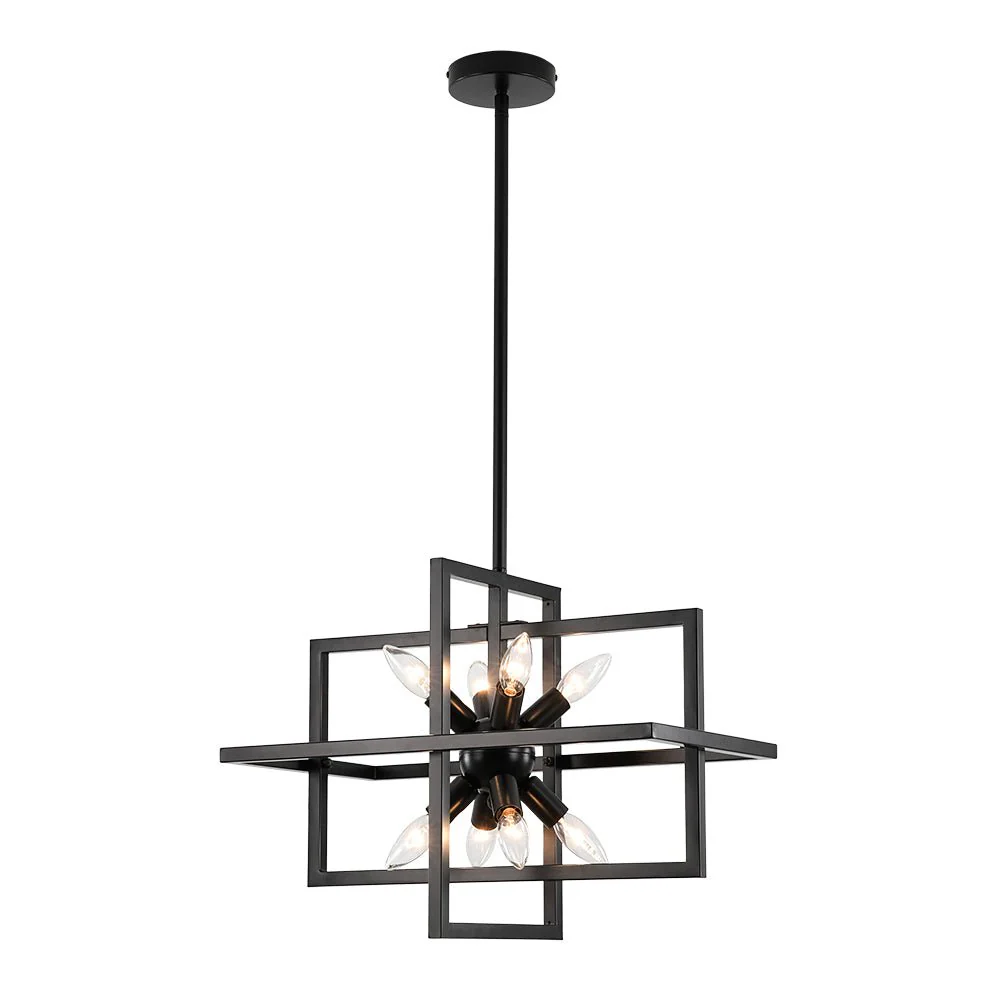 8-Light Vintage Sputnik Black Open Square Lantern Pendant - Image 3