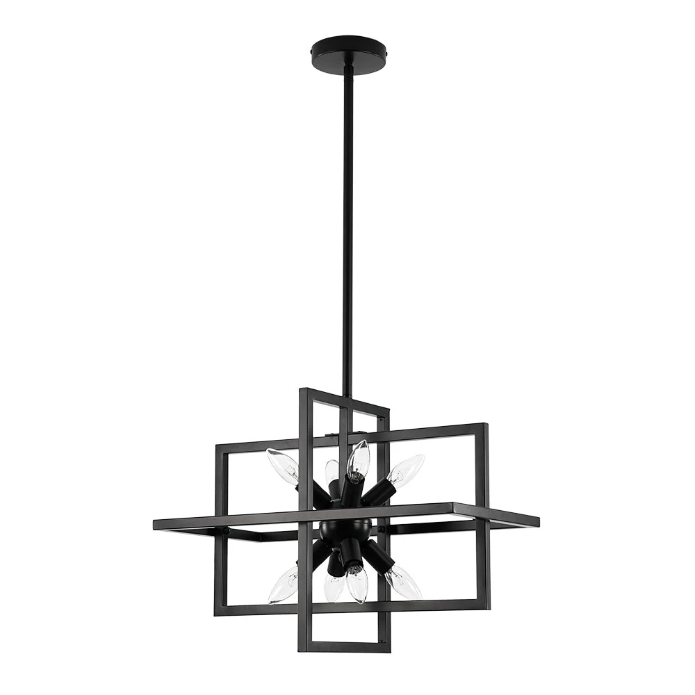 8-Light Vintage Sputnik Black Open Square Lantern Pendant - Image 4