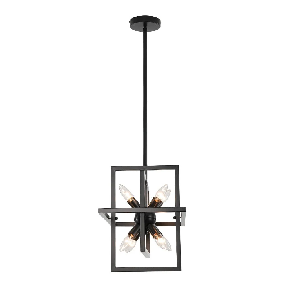 8-Light Vintage Sputnik Black Open Square Lantern Pendant - Image 5