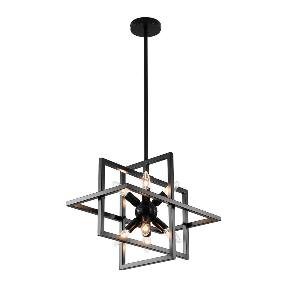 8-Light Vintage Sputnik Black Open Square Lantern Pendant - Image 6