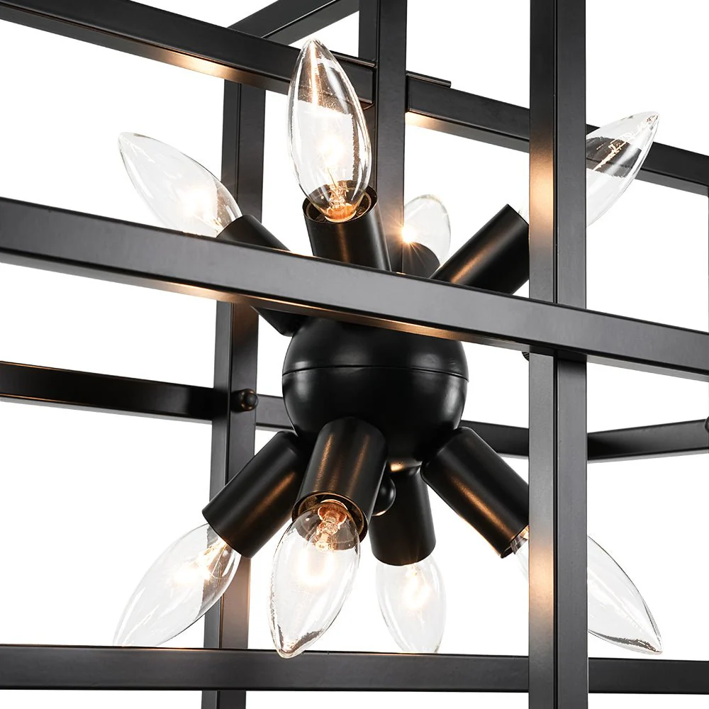8-Light Vintage Sputnik Black Open Square Lantern Pendant - Image 7