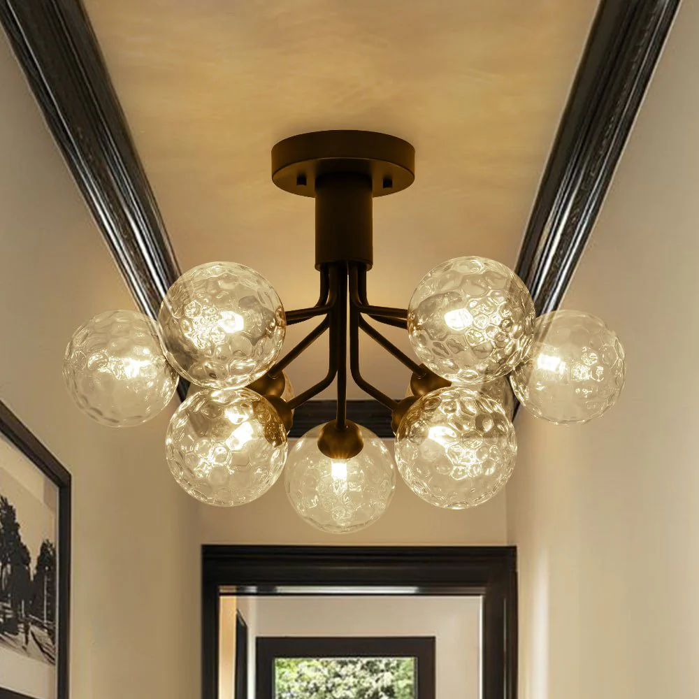 9-Light Bloom Water Glass Globe Tiered Sputnik Ceiling Light - Image 3